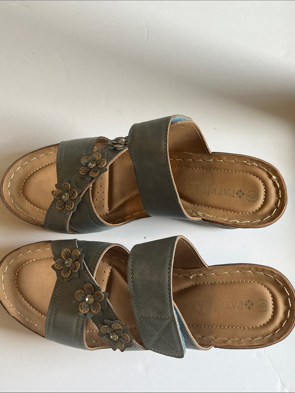 Spring Step Teal Floral Slide Sandals - Picture 3 of 5